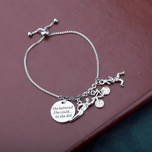 PLITI Triathlete Gift Runner Gifts Swimmer Gifts Cyclist Gift She Believed She Could So She Did Swim Cycle Run Bracelet in Saudi Arabia