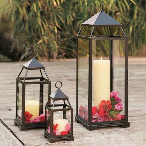 NEEDOMO Lanterns Decorative Outdoor & Indoor, Set of 3 Outdoor Lanterns for Porch, Vintage Candle Lantern Decor for Living Room, Fireplace, Kitchen Dining Table, Patio, Garden, Wedding, White in Kuwait