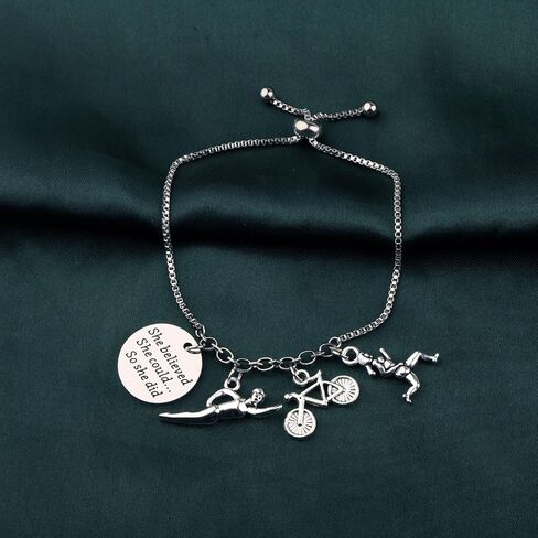 PLITI Triathlete Gift Runner Gifts Swimmer Gifts Cyclist Gift She Believed She Could So She Did Swim Cycle Run Bracelet in Saudi Arabia