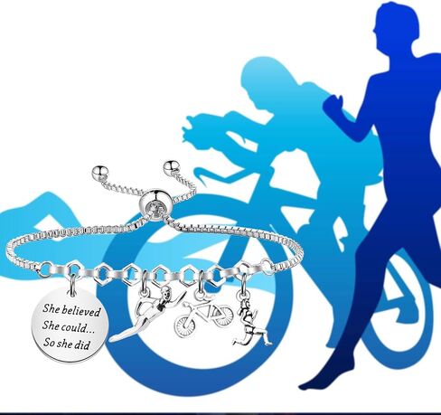 PLITI Triathlete Gift Runner Gifts Swimmer Gifts Cyclist Gift She Believed She Could So She Did Swim Cycle Run Bracelet in Saudi Arabia