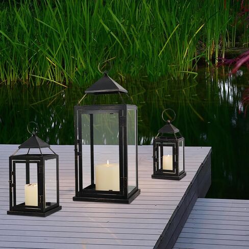NEEDOMO Lanterns Decorative Outdoor & Indoor, Set of 3 Outdoor Lanterns for Porch, Vintage Candle Lantern Decor for Living Room, Fireplace, Kitchen Dining Table, Patio, Garden, Wedding, White in Kuwait