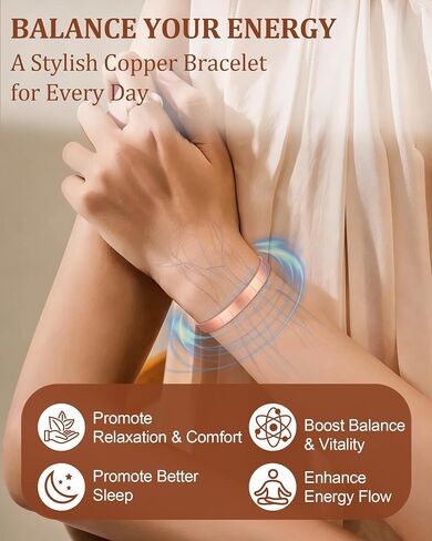 BioMag Copper Bracelet for Women Mom, 99.99% Pure Copper Cuff Bangle for Mothers Day Birthday, Adjustable Jewerly Gift in Saudi Arabia