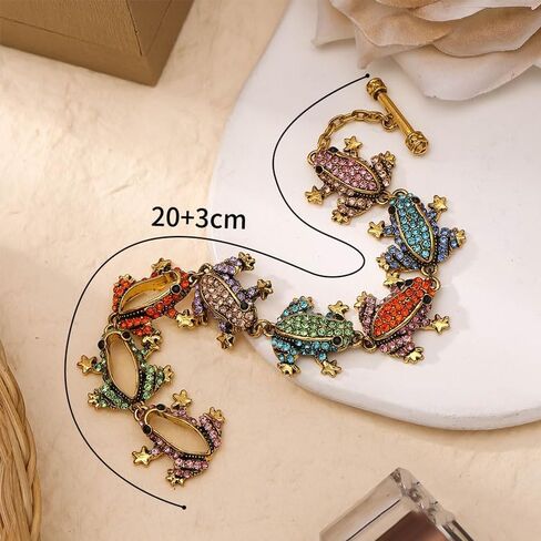 1Pcs Vintage Exquisite Frog-Shaped Rhinestone Inlaid Bangle Creative Frog Bracelet Sparkling Alloy Construction Adjustable Size for Animal Lovers in Kuwait