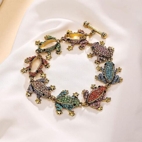 1Pcs Vintage Exquisite Frog-Shaped Rhinestone Inlaid Bangle Creative Frog Bracelet Sparkling Alloy Construction Adjustable Size for Animal Lovers in Kuwait