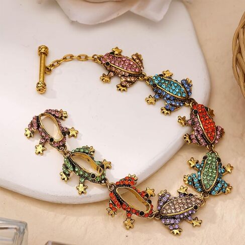 1Pcs Vintage Exquisite Frog-Shaped Rhinestone Inlaid Bangle Creative Frog Bracelet Sparkling Alloy Construction Adjustable Size for Animal Lovers in Kuwait