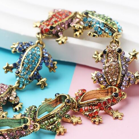 1Pcs Vintage Exquisite Frog-Shaped Rhinestone Inlaid Bangle Creative Frog Bracelet Sparkling Alloy Construction Adjustable Size for Animal Lovers in Kuwait
