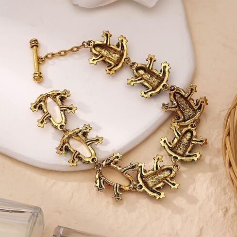 1Pcs Vintage Exquisite Frog-Shaped Rhinestone Inlaid Bangle Creative Frog Bracelet Sparkling Alloy Construction Adjustable Size for Animal Lovers in Kuwait