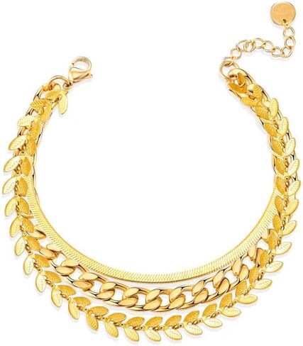 Gold Bracelets for Women, 14K Gold Plated Jewelry Sets Trendy Thin Dainty Stackable Cuban Link Paperclip Chain Bracelet in Kuwait