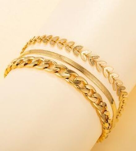 Gold Bracelets for Women, 14K Gold Plated Jewelry Sets Trendy Thin Dainty Stackable Cuban Link Paperclip Chain Bracelet in Kuwait