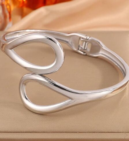 Elegant Silver Tone Spring-Loaded Bangle Hypoallergenic Stainless Steel & Minimalist Design in Kuwait