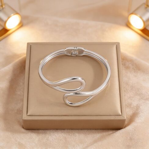 Elegant Silver Tone Spring-Loaded Bangle Hypoallergenic Stainless Steel & Minimalist Design in Kuwait