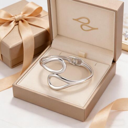 Elegant Silver Tone Spring-Loaded Bangle Hypoallergenic Stainless Steel & Minimalist Design in Kuwait