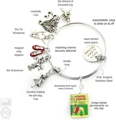 The Wonderful Wizard of Oz L. Frank Baum Clay Mini Book Expandable Stainless Steel Bangle Bracelet in Saudi Arabia