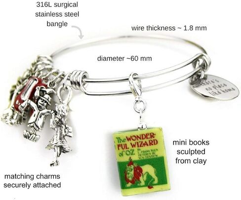 The Wonderful Wizard of Oz L. Frank Baum Clay Mini Book Expandable Stainless Steel Bangle Bracelet in Saudi Arabia
