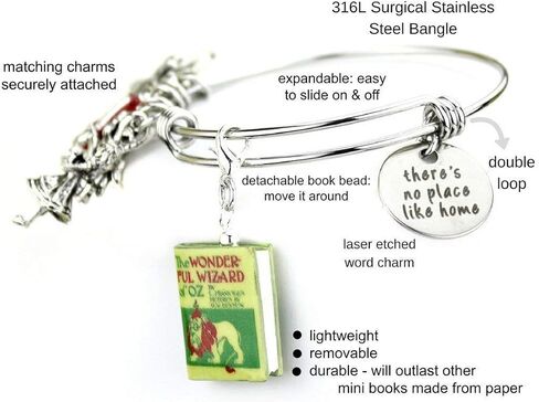 The Wonderful Wizard of Oz L. Frank Baum Clay Mini Book Expandable Stainless Steel Bangle Bracelet in Saudi Arabia