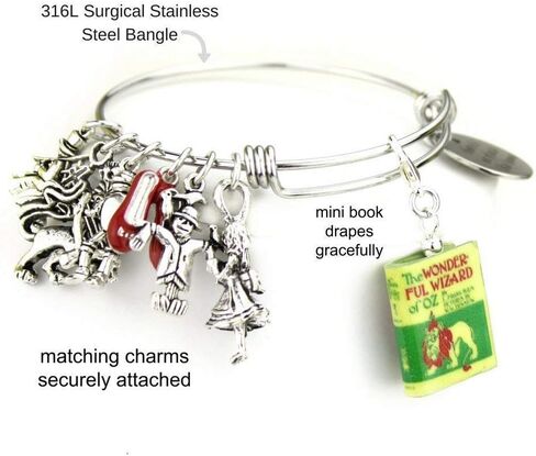 The Wonderful Wizard of Oz L. Frank Baum Clay Mini Book Expandable Stainless Steel Bangle Bracelet in Saudi Arabia