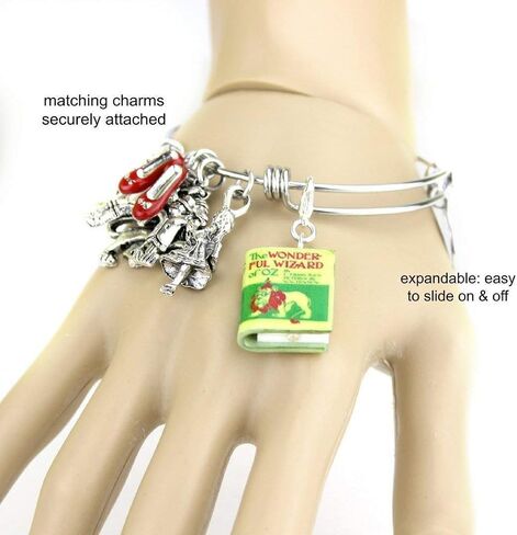 The Wonderful Wizard of Oz L. Frank Baum Clay Mini Book Expandable Stainless Steel Bangle Bracelet in Saudi Arabia