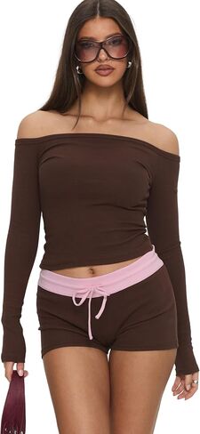 Princess Polly Women's Baseline Rib Micro Shorts Brown/Pink in Saudi Arabia