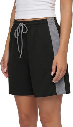 Rooscier Women's Color Block High Waisted Drawstring Wide Leg Athletic Shorts with Pockets in Kuwait