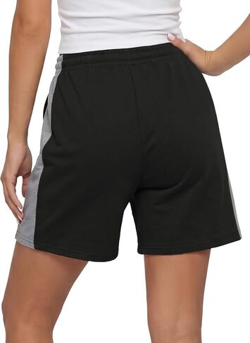 Rooscier Women's Color Block High Waisted Drawstring Wide Leg Athletic Shorts with Pockets in Kuwait