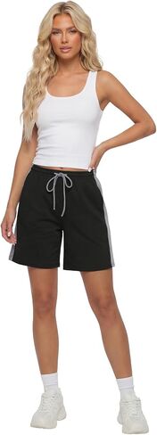 Rooscier Women's Color Block High Waisted Drawstring Wide Leg Athletic Shorts with Pockets in Kuwait