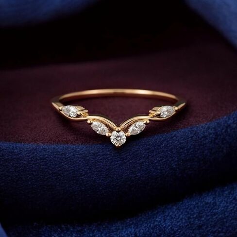 V Shaped Marquise Moissanite Engagement Ring for Women 14K Gold Plated Chevron Stacking Wedding Band Dainty Curved Ring for Wedding Set Jewelry Gift For Her in Kuwait