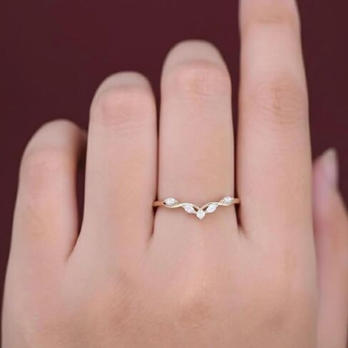 V Shaped Marquise Moissanite Engagement Ring for Women 14K Gold Plated Chevron Stacking Wedding Band Dainty Curved Ring for Wedding Set Jewelry Gift For Her in Kuwait