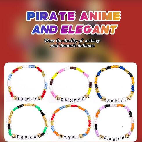 AICase for Pirate Anime Merch Piece Gifts Inspired Bracelets 6 Pcs Stackable Stretch Beaded Friendship Bracelets Anime Coustume figure Outfit Shirt Poster Sticker Merchandise Gifts for Fans Birthday in Kuwait