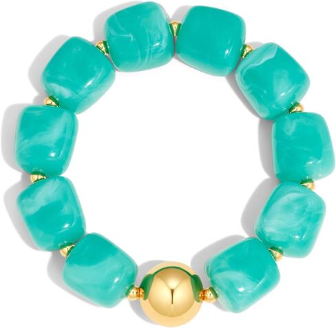 Chunky Beaded Bracelet for Women Trendy Statement Big Lake Blue Resin Bead Stretch Bracelets Summer Beach Beachy Boho Jewelry Charm Cute Gifts Stuff for Women in Saudi Arabia