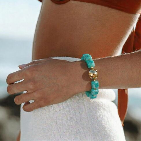 Chunky Beaded Bracelet for Women Trendy Statement Big Lake Blue Resin Bead Stretch Bracelets Summer Beach Beachy Boho Jewelry Charm Cute Gifts Stuff for Women in Saudi Arabia