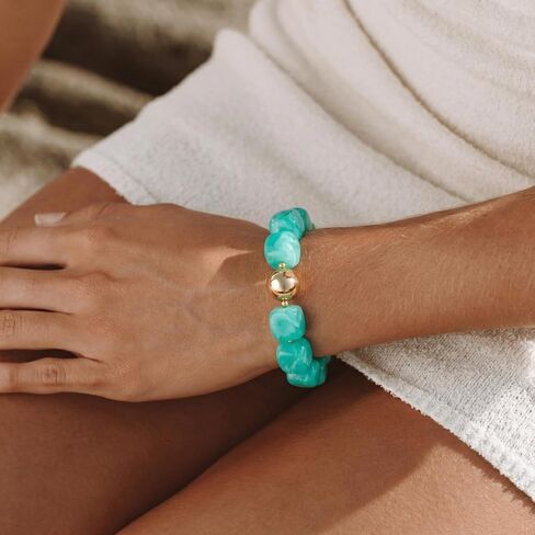 Chunky Beaded Bracelet for Women Trendy Statement Big Lake Blue Resin Bead Stretch Bracelets Summer Beach Beachy Boho Jewelry Charm Cute Gifts Stuff for Women in Saudi Arabia