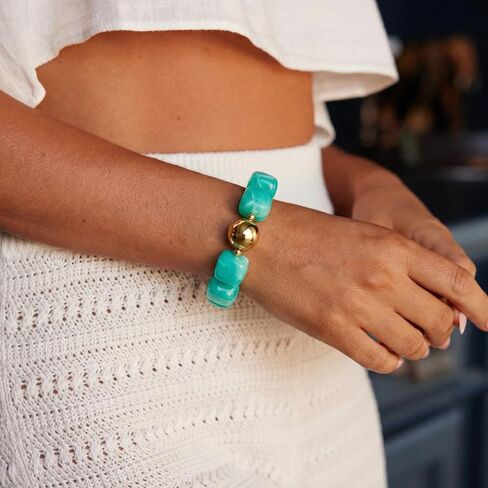 Chunky Beaded Bracelet for Women Trendy Statement Big Lake Blue Resin Bead Stretch Bracelets Summer Beach Beachy Boho Jewelry Charm Cute Gifts Stuff for Women in Saudi Arabia