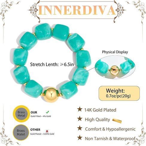 Chunky Beaded Bracelet for Women Trendy Statement Big Lake Blue Resin Bead Stretch Bracelets Summer Beach Beachy Boho Jewelry Charm Cute Gifts Stuff for Women in Saudi Arabia