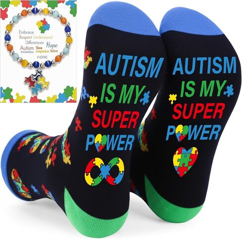 Autism Awareness Socks Bracelets - 2Pcs Autism Gifts for Women, Colorful Novelty Autistic Puzzle Piece Socks Bracelets Autistic Awareness Month Gifts for Mom Teachers in Saudi Arabia