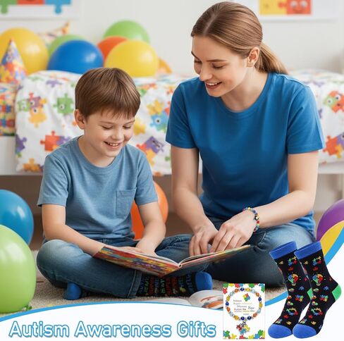 Autism Awareness Socks Bracelets - 2Pcs Autism Gifts for Women, Colorful Novelty Autistic Puzzle Piece Socks Bracelets Autistic Awareness Month Gifts for Mom Teachers in Saudi Arabia