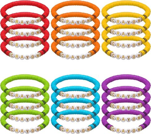 Huquary 24 Pcs Teacher Appreciation Gift Crayon Bracelet Bulk Teach Polymer Clay Bead Bracelets Bulk Teacher Jewelry Gifts for School Graduation Party Favors First Day of School in Kuwait