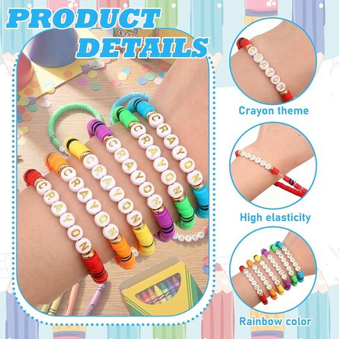 Huquary 24 Pcs Teacher Appreciation Gift Crayon Bracelet Bulk Teach Polymer Clay Bead Bracelets Bulk Teacher Jewelry Gifts for School Graduation Party Favors First Day of School in Kuwait