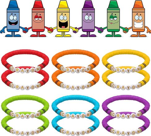 Huquary 24 Pcs Teacher Appreciation Gift Crayon Bracelet Bulk Teach Polymer Clay Bead Bracelets Bulk Teacher Jewelry Gifts for School Graduation Party Favors First Day of School in Kuwait