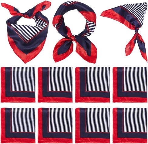 8Pcs Sailor Scarf Square Stain Flight Attendant Neck Scarf Blue Red White Stripe Scarves Bandana Neck Gaiter in Kuwait