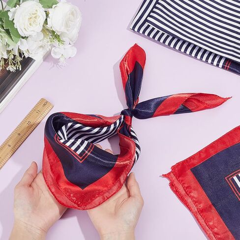 8Pcs Sailor Scarf Square Stain Flight Attendant Neck Scarf Blue Red White Stripe Scarves Bandana Neck Gaiter in Kuwait