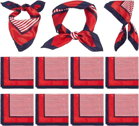 8Pcs Sailor Scarf Square Stain Flight Attendant Neck Scarf Blue Red White Stripe Scarves Bandana Neck Gaiter in Kuwait