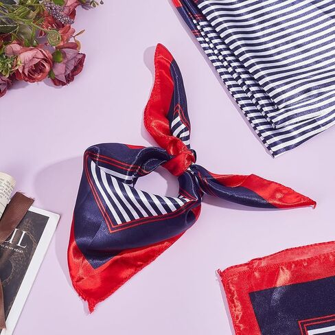8Pcs Sailor Scarf Square Stain Flight Attendant Neck Scarf Blue Red White Stripe Scarves Bandana Neck Gaiter in Kuwait