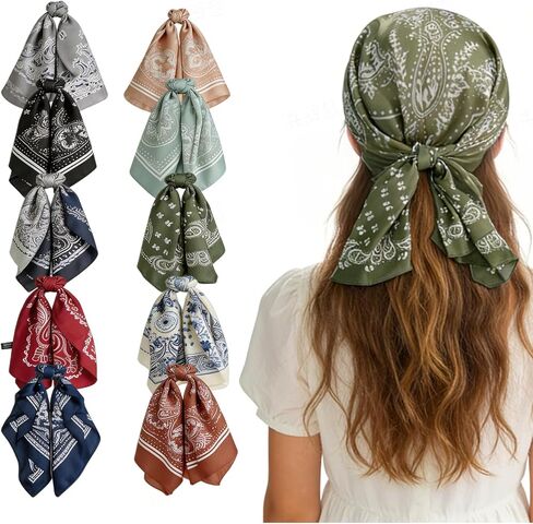 10 Pcs 27.6 x 27.6 Inch Square Satin Head Scarves Neck Scarf Women Silk Bandana Hair Scarves Hair Wrap for Home Living Sleeping Party in Kuwait