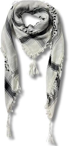 Traditional Palestinian Cotton Kuffiyeh Scarf, 47x47 Inch, Tasseled, Desert Tactical Arab Wrap, Made in Palestine in Saudi Arabia