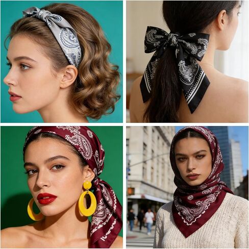 10 Pcs 27.6 x 27.6 Inch Square Satin Head Scarves Neck Scarf Women Silk Bandana Hair Scarves Hair Wrap for Home Living Sleeping Party in Kuwait