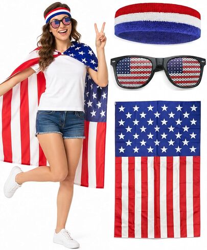 American Flag Cape Cloak Patriotic Clothing Independence Day Costume Adults Unisex Celebration Party Apparel in Kuwait