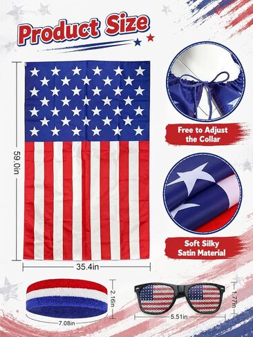 American Flag Cape Cloak Patriotic Clothing Independence Day Costume Adults Unisex Celebration Party Apparel in Kuwait