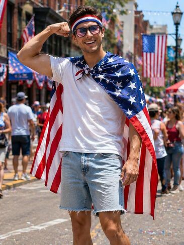 American Flag Cape Cloak Patriotic Clothing Independence Day Costume Adults Unisex Celebration Party Apparel in Kuwait
