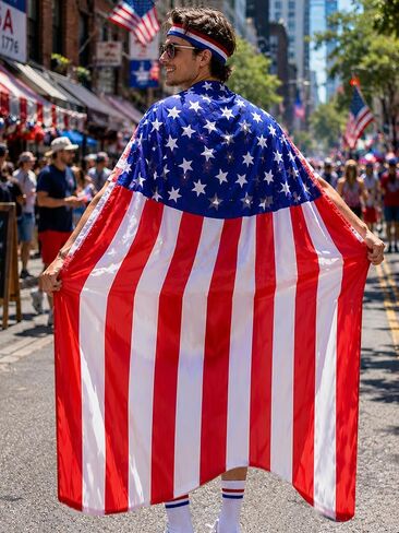 American Flag Cape Cloak Patriotic Clothing Independence Day Costume Adults Unisex Celebration Party Apparel in Kuwait