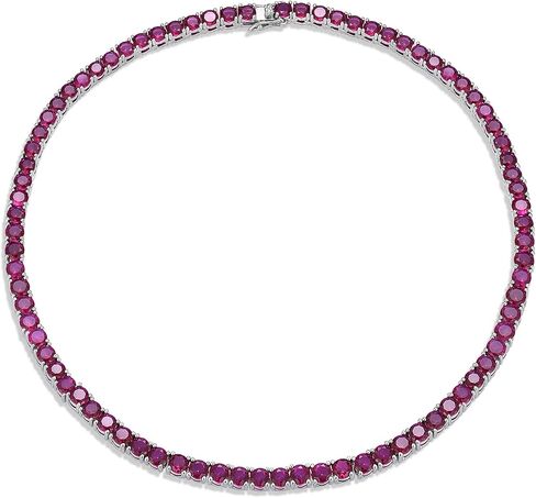 Red Cubic Zirconia Tennis Necklace for Women, Iced Out Ruby Red Tennis Chain, Silver Tone Round-Cut Choker, Hypoallergenic, Lead & Nickel Free Sparkly Jewelry Gift for Her, 5mm Stones, 16 inch in Saudi Arabia